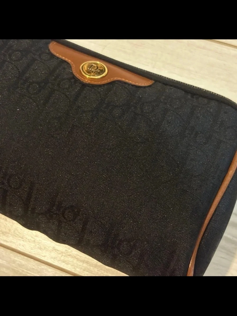 Dior Black Cosmetic Pouch with Brown Trim